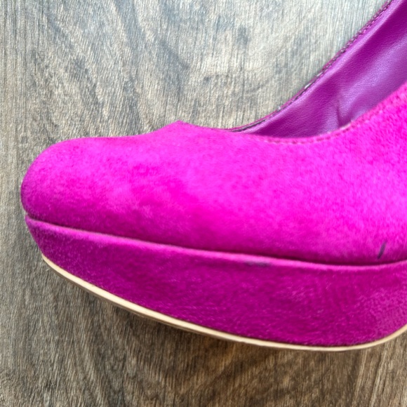 Fuschia Suede Barbie Platform Heel Round Toe Shoe Party Dress Art Chic Prom Date - Picture 5 of 15